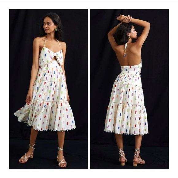 FARM Rio Dresses & Skirts - Farm Rio Pineapple Appliqué Keyhole Bodice | Cotton | Midi Dress